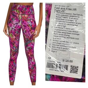 NWT Lululemon Fast and Free High-Rise‎ Tight Leggings 25" Hyper Pink Multi Sz 18